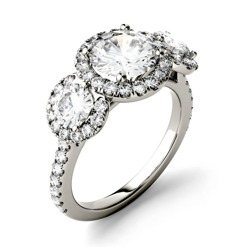 3.09 CTW DEW Round Moissanite Halo Ring in 14K White Gold