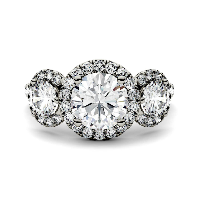 3.09 CTW DEW Round Moissanite Halo Ring in 14K White Gold