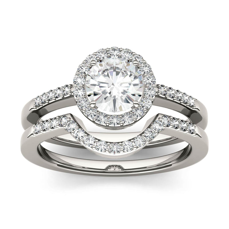 1.15 CTW DEW Round Moissanite Halo Set in 14K White Gold