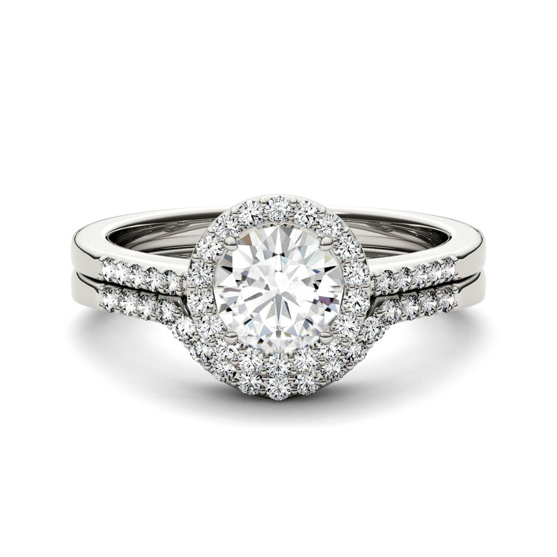 1.15 CTW DEW Round Moissanite Halo Set in 14K White Gold
