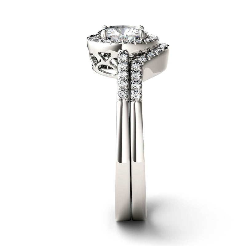1.15 CTW DEW Round Moissanite Halo Set in 14K White Gold