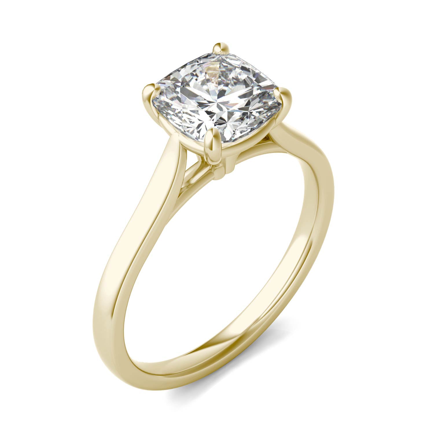 2.00 CTW DEW Cushion Moissanite Solitaire Engagement Ring in 14K Yellow Gold