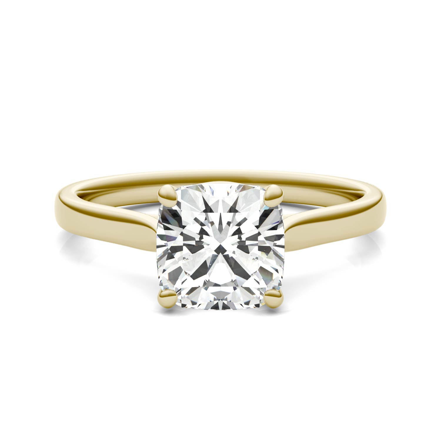 2.00 CTW DEW Cushion Moissanite Solitaire Engagement Ring in 14K Yellow Gold