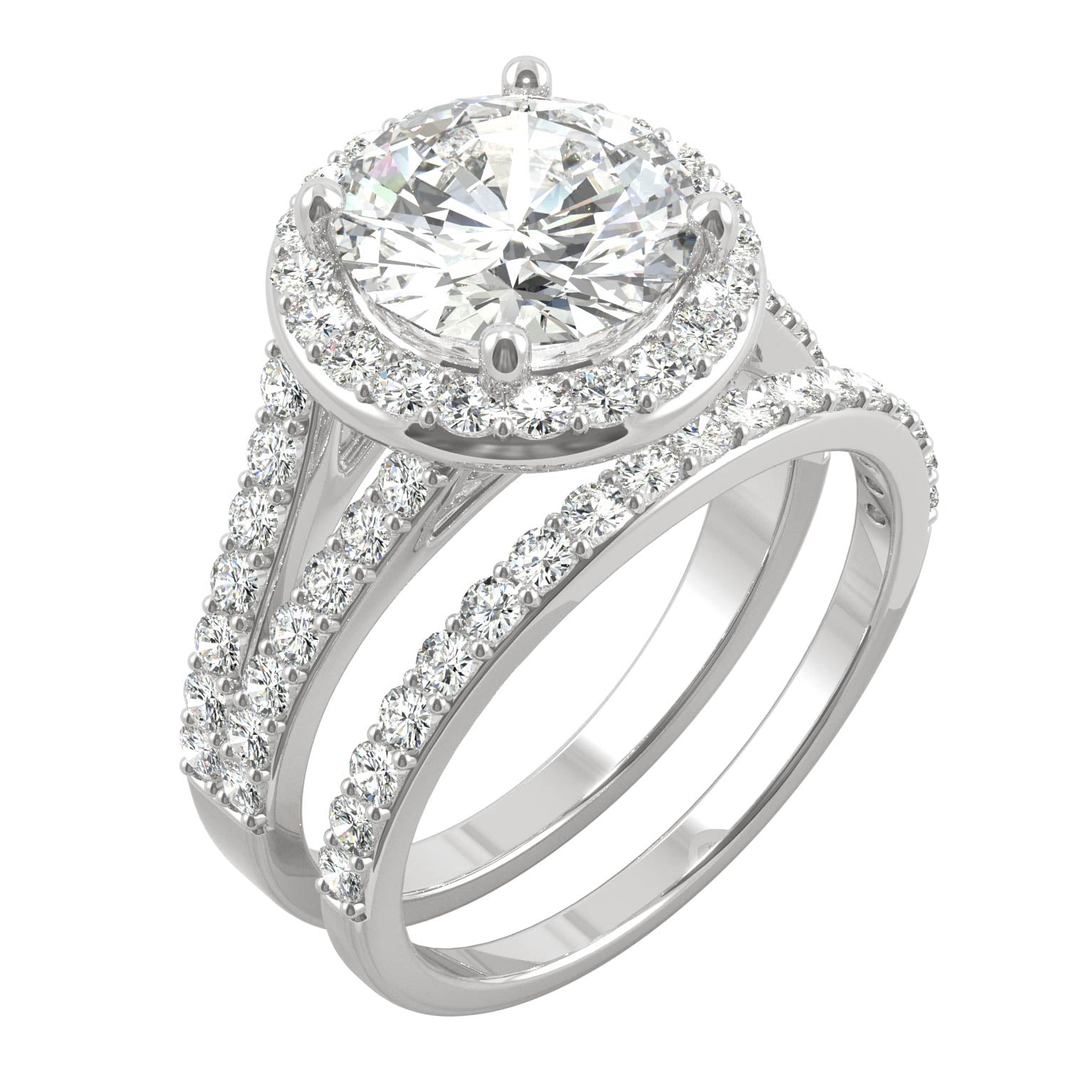 3.69 CTW DEW Round Moissanite Bridal Set in 14K White Gold