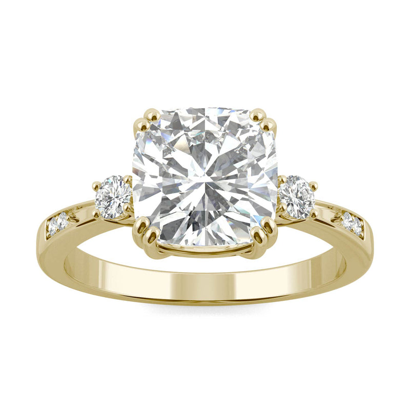 2.54 CTW DEW Cushion Moissanite Seven Stone Ring in 14K Yellow Gold
