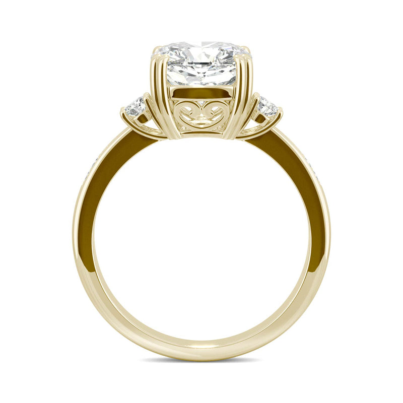 2.54 CTW DEW Cushion Moissanite Seven Stone Ring in 14K Yellow Gold