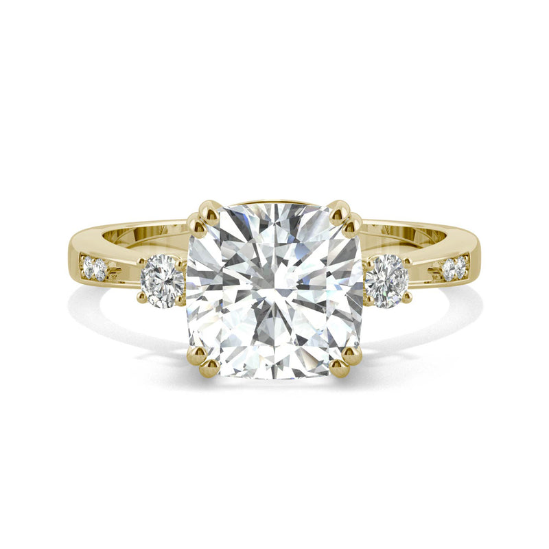 2.54 CTW DEW Cushion Moissanite Seven Stone Ring in 14K Yellow Gold