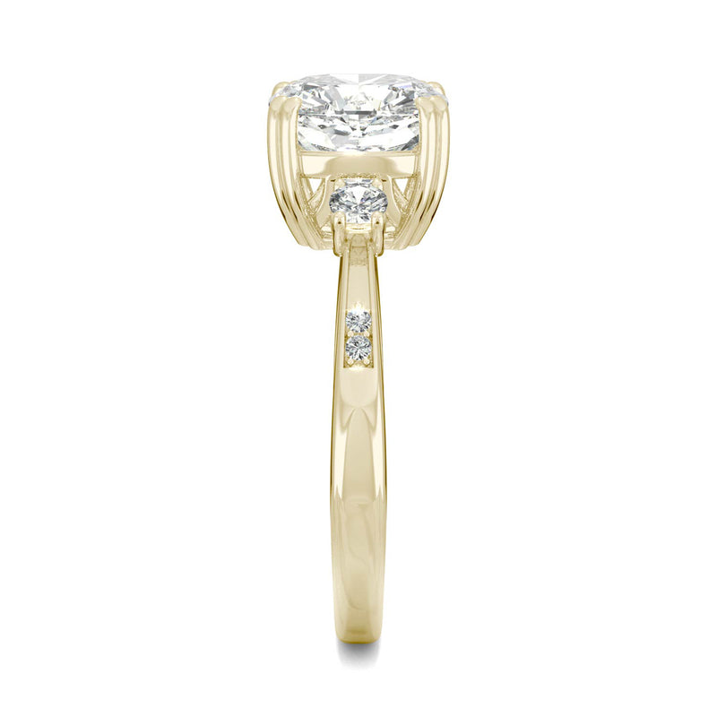 2.54 CTW DEW Cushion Moissanite Seven Stone Ring in 14K Yellow Gold