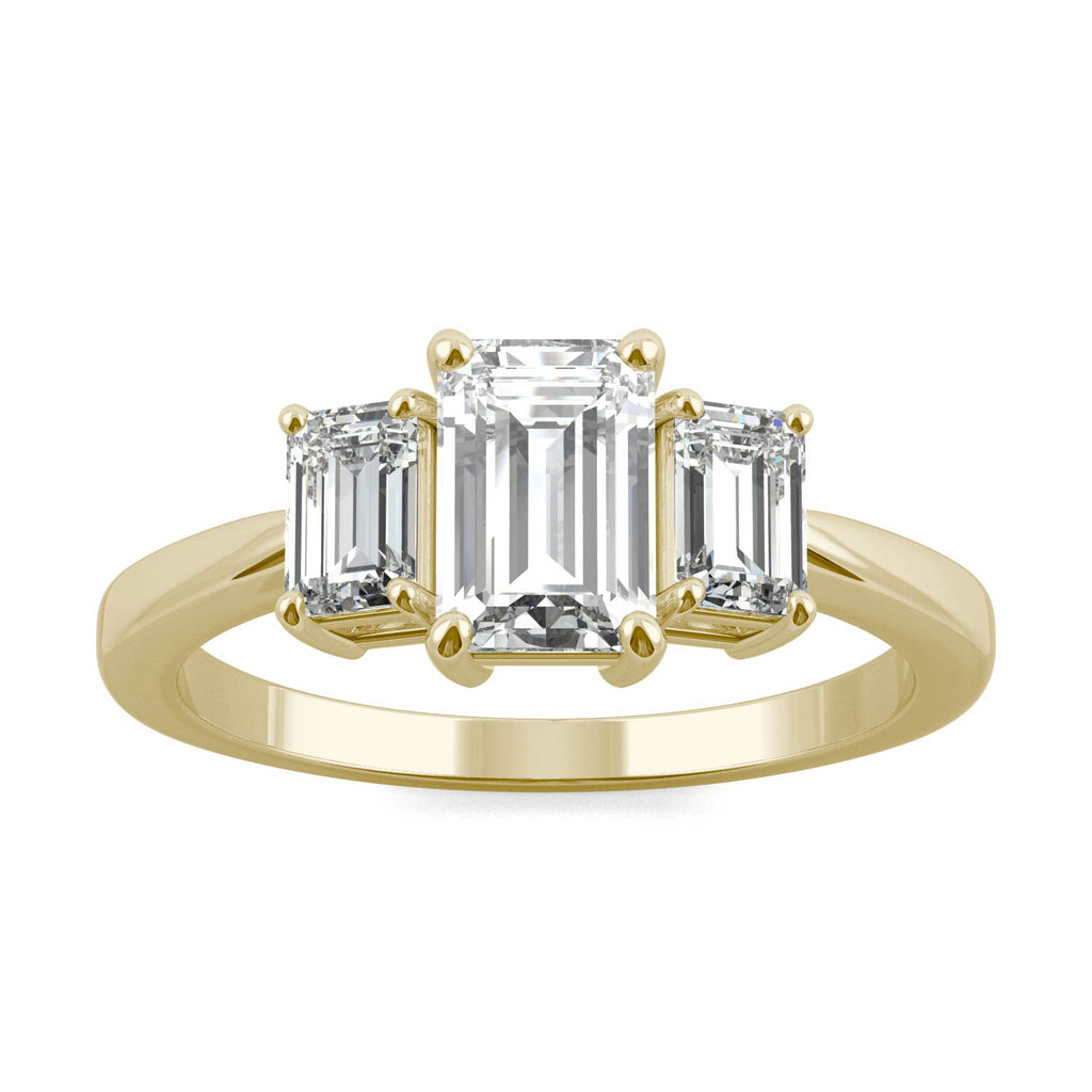 1.55 CTW DEW Emerald Three Stone Ring 14K Yellow Gold