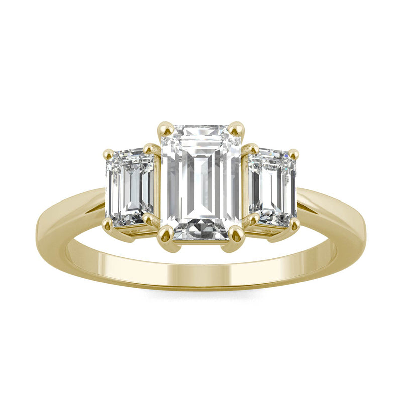1.55 CTW DEW Emerald Moissanite Basket Ring in 14K Yellow Gold