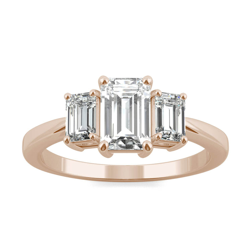 1.55 CTW DEW Emerald Moissanite Basket Ring in 14K Rose Gold