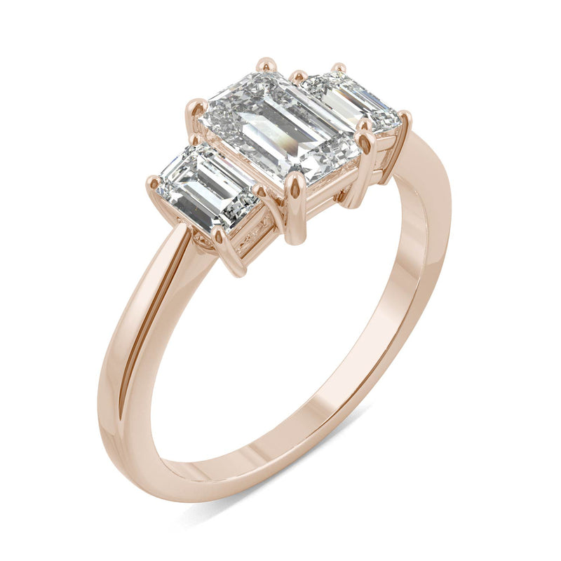 1.55 CTW DEW Emerald Moissanite Basket Ring in 14K Rose Gold