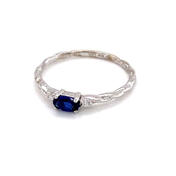 0.31 CTW DEW Blue Oval Lab Created Sapphire & Moissanite Stackable Ring in 14K White Gold