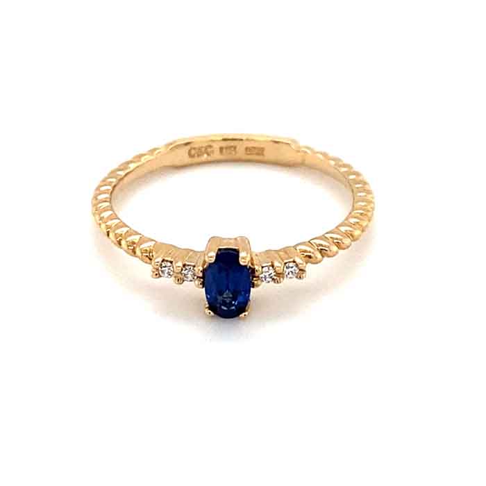0.32 CTW DEW Blue Oval Lab Created Sapphire & Moissanite Statement Ring in 14K Yellow Gold