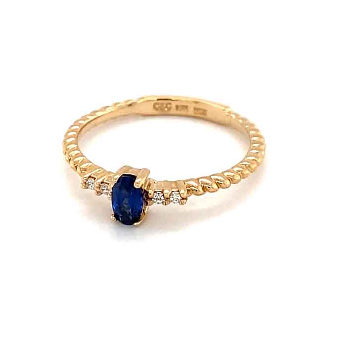 0.32 CTW DEW Blue Oval Lab Created Sapphire & Moissanite Statement Ring in 14K Yellow Gold