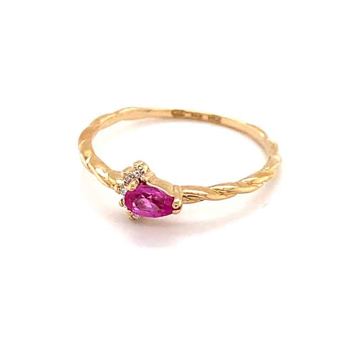 0.29 CTW DEW Pink Pear Lab Created Sapphire & Moissanite Stackable Ring in 14K Yellow Gold