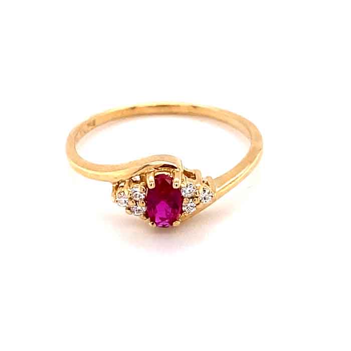 0.37 CTW DEW Red Oval Lab Created Ruby & Moissanite Statement Ring in 14K Yellow Gold