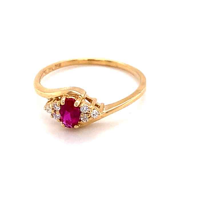 0.37 CTW DEW Red Oval Lab Created Ruby & Moissanite Statement Ring in 14K Yellow Gold