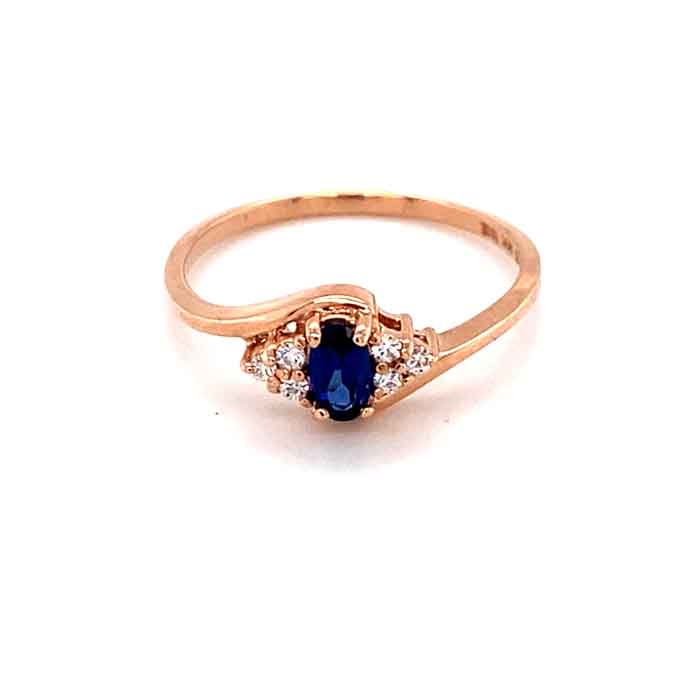 0.37 CTW DEW Blue Oval Lab Created Sapphire & Moissanite Statement Ring in 14K Rose Gold