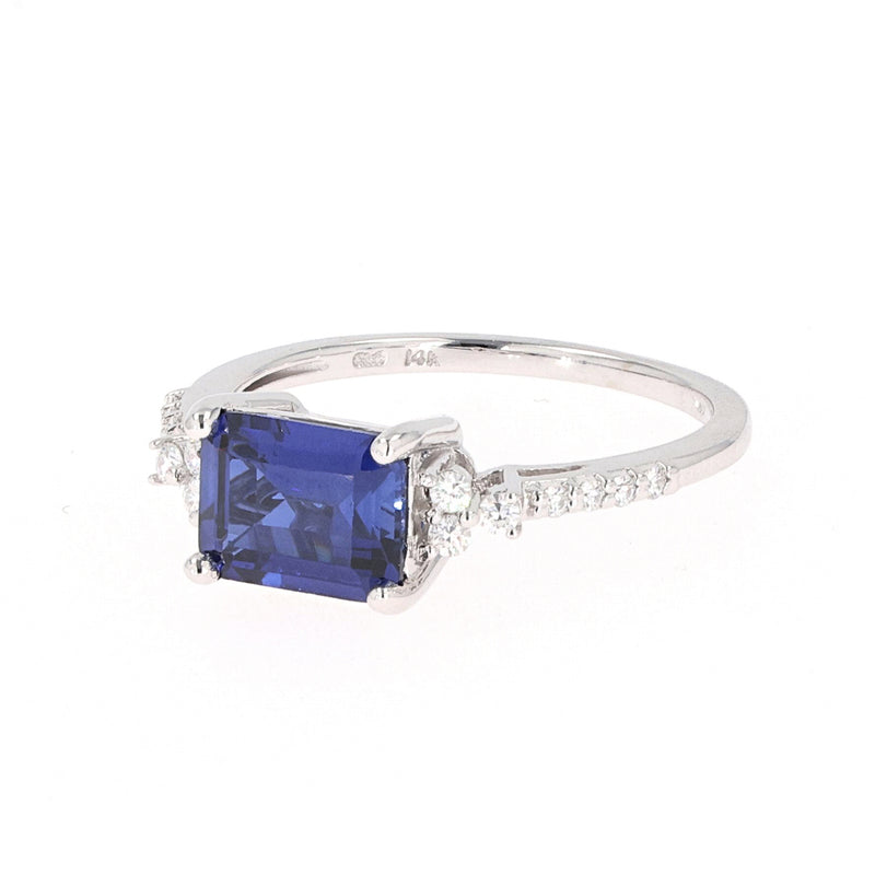 3.10 CTW DEW Blue Radiant Lab Created Sapphire & Moissanite East-West Ring in 14K White Gold