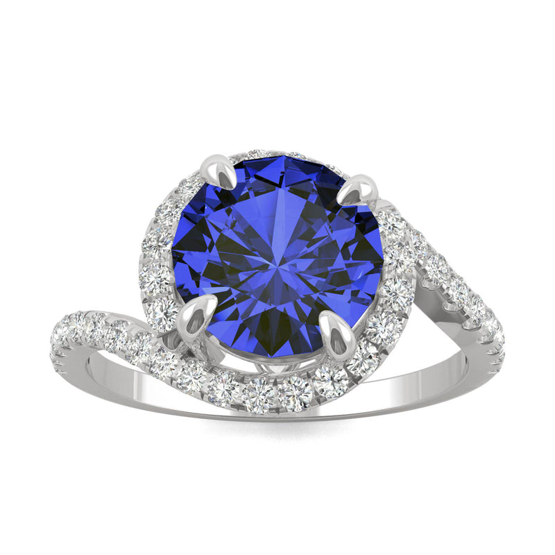 3.04 CTW DEW Round Sapphire Bypass Ring in 14K White Gold