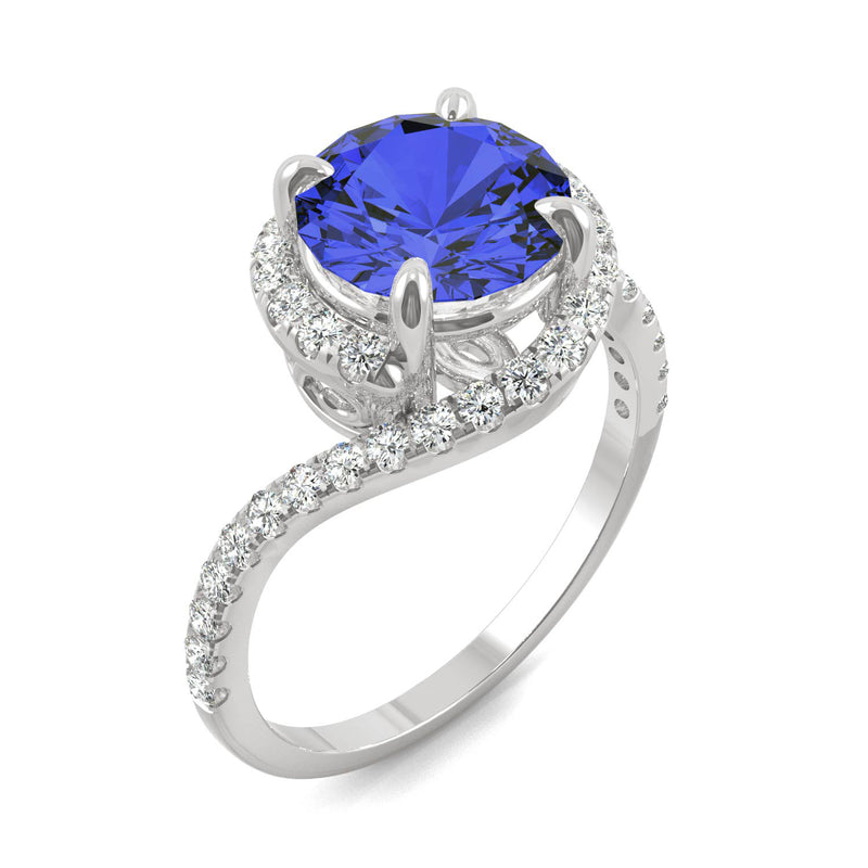 3.04 CTW DEW Round Sapphire Bypass Ring in 14K White Gold
