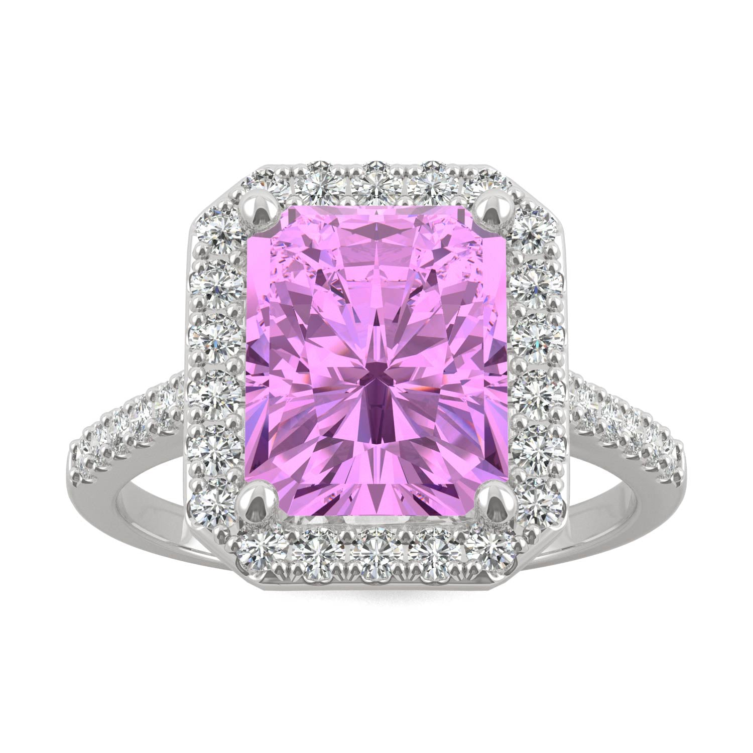 4.51 CTW DEW Radiant Pink Sapphire Halo Ring in 14K White Gold