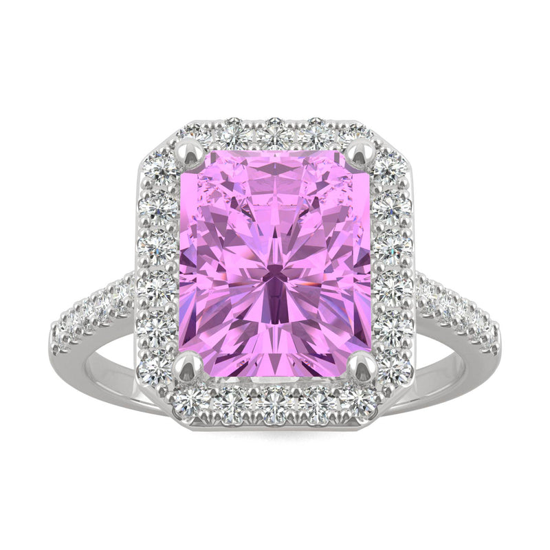 4.51 CTW DEW Radiant Sapphire Halo Ring in 14K White Gold