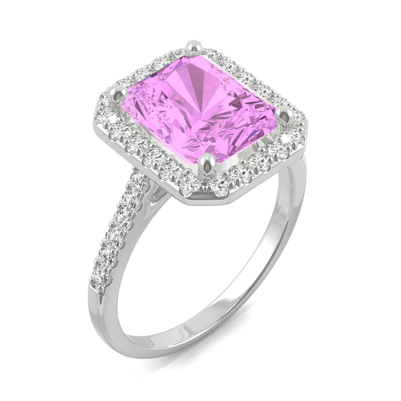 4.51 CTW DEW Radiant Sapphire Halo Ring in 14K White Gold