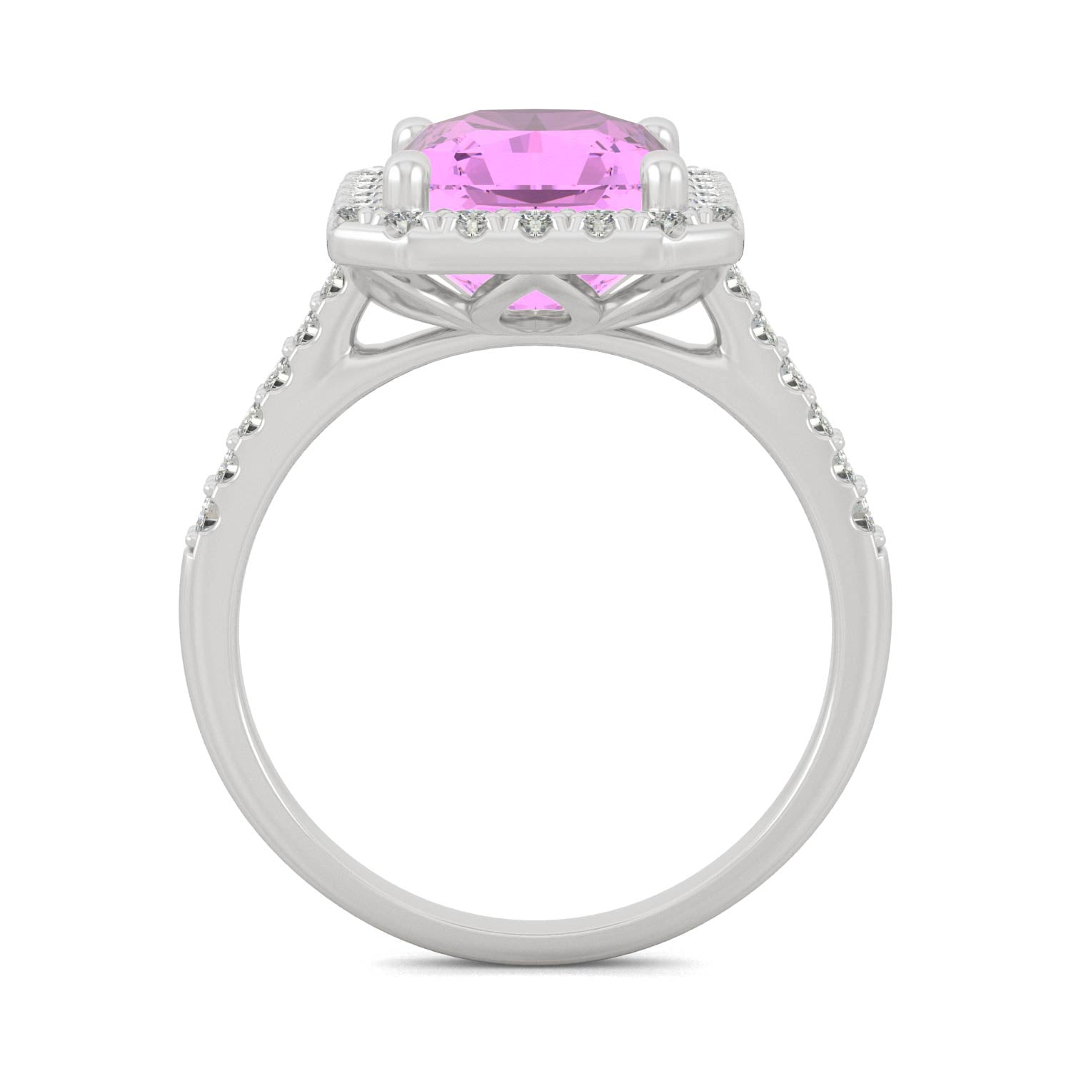 4.51 CTW DEW Radiant Pink Sapphire Halo Ring in 14K White Gold