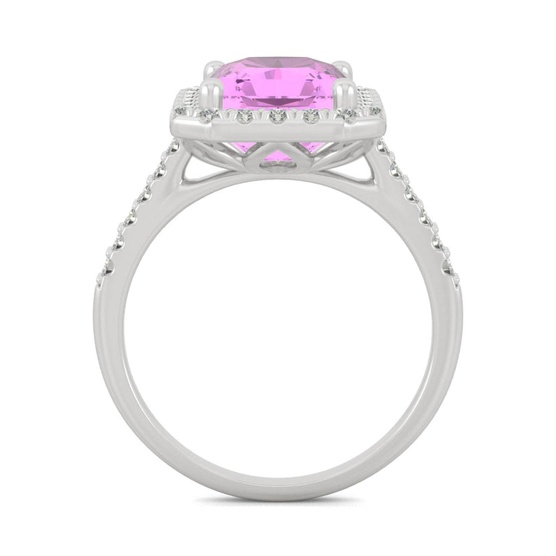 4.51 CTW DEW Radiant Sapphire Halo Ring in 14K White Gold