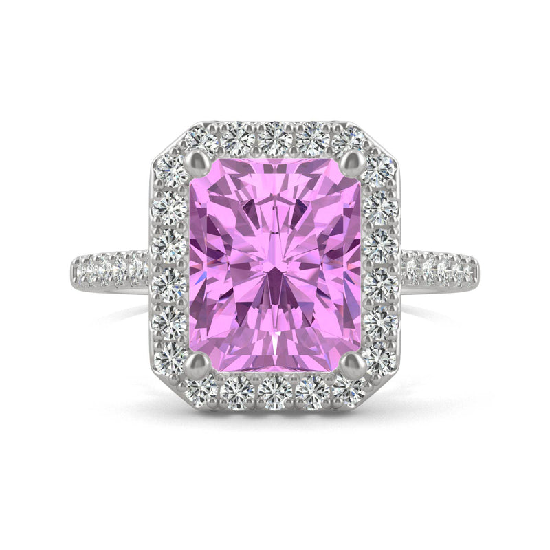 4.51 CTW DEW Radiant Sapphire Halo Ring in 14K White Gold