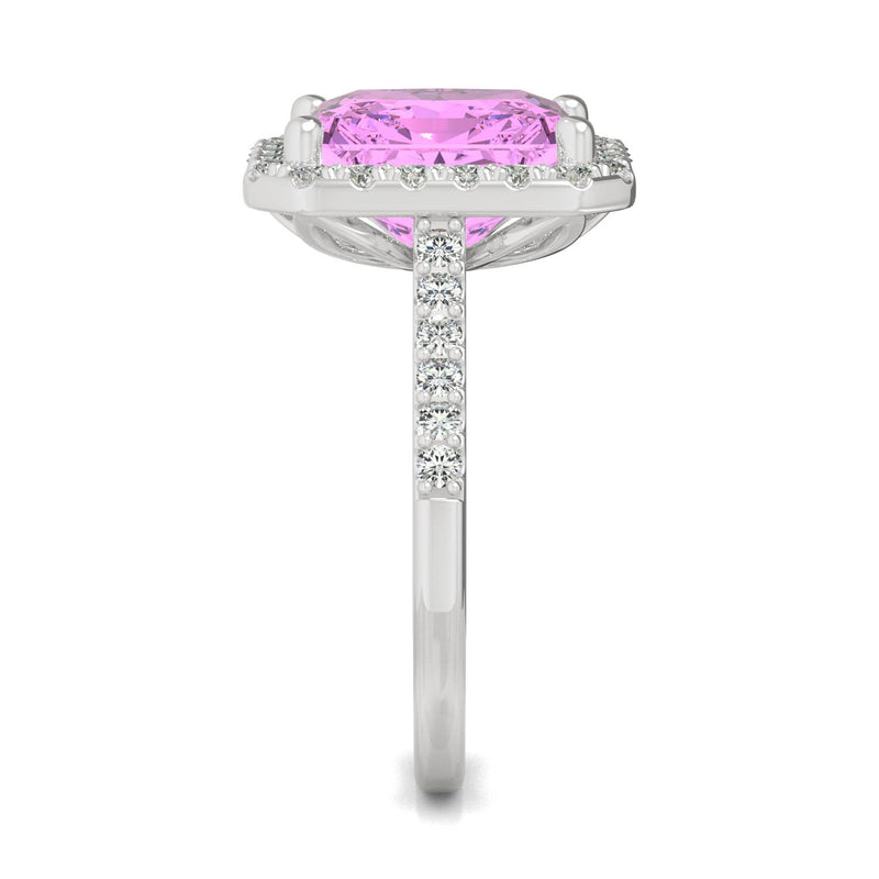 4.51 CTW DEW Radiant Sapphire Halo Ring in 14K White Gold