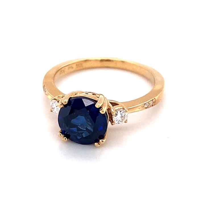 2.84 CTW DEW Blue Round Lab Created Sapphire & Moissanite Statement Ring in 14K Yellow Gold