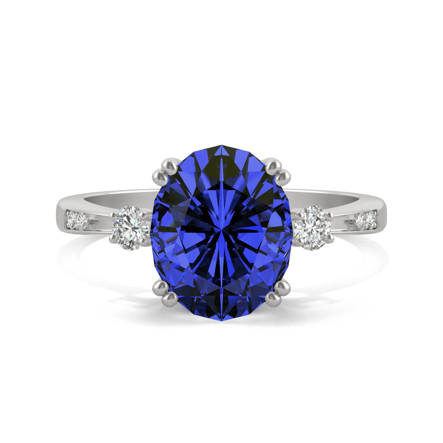 3.64 CTW DEW Oval Sapphire Basket Ring in 14K White Gold