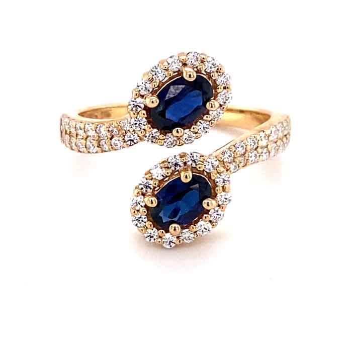 1.93 CTW DEW Blue Oval Lab Created Sapphire & Moissanite Statement Ring in 14K Yellow Gold