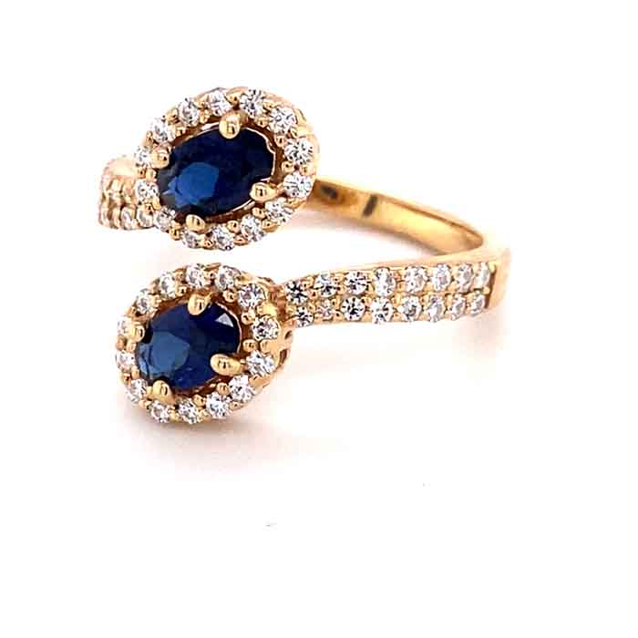 1.93 CTW DEW Blue Oval Lab Created Sapphire & Moissanite Statement Ring in 14K Yellow Gold