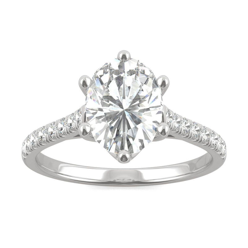 2.34 CTW DEW Oval Moissanite Engagement Ring in 14K White Gold