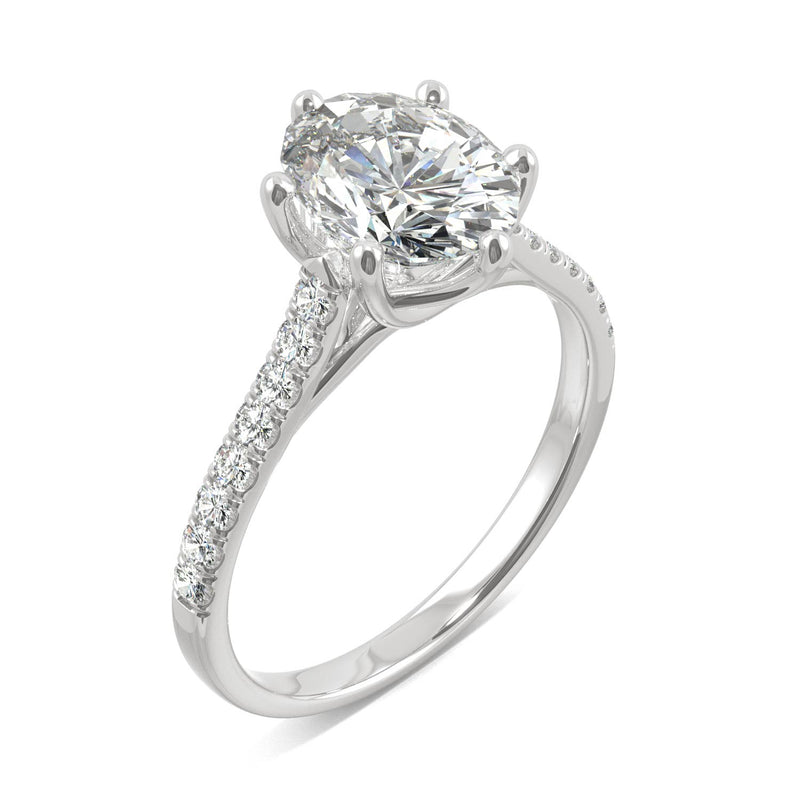 2.34 CTW DEW Oval Moissanite Engagement Ring in 14K White Gold