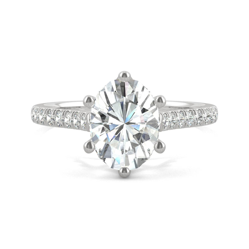 2.34 CTW DEW Oval Moissanite Engagement Ring in 14K White Gold
