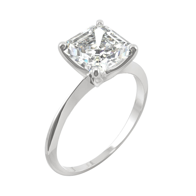 2.21 CTW DEW Asscher Moissanite Engagement Ring in 14K White Gold