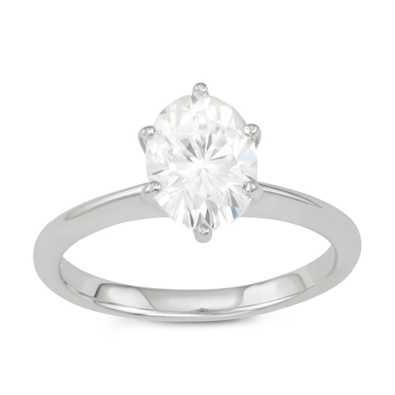 2.10 CTW DEW Oval Moissanite Engagement Ring in 14K White Gold