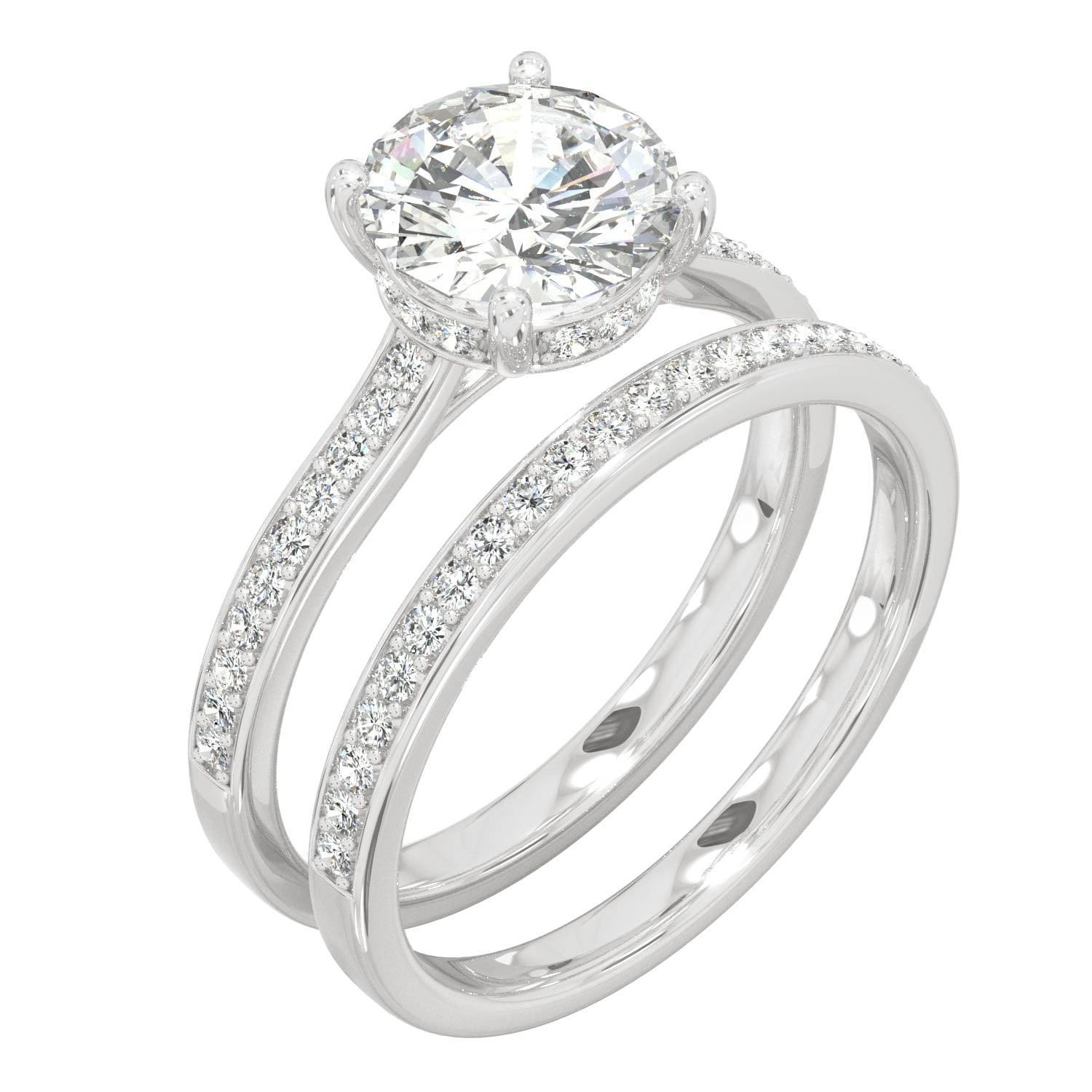 1.92 CTW DEW Round Moissanite Bridal Set in 14K White Gold