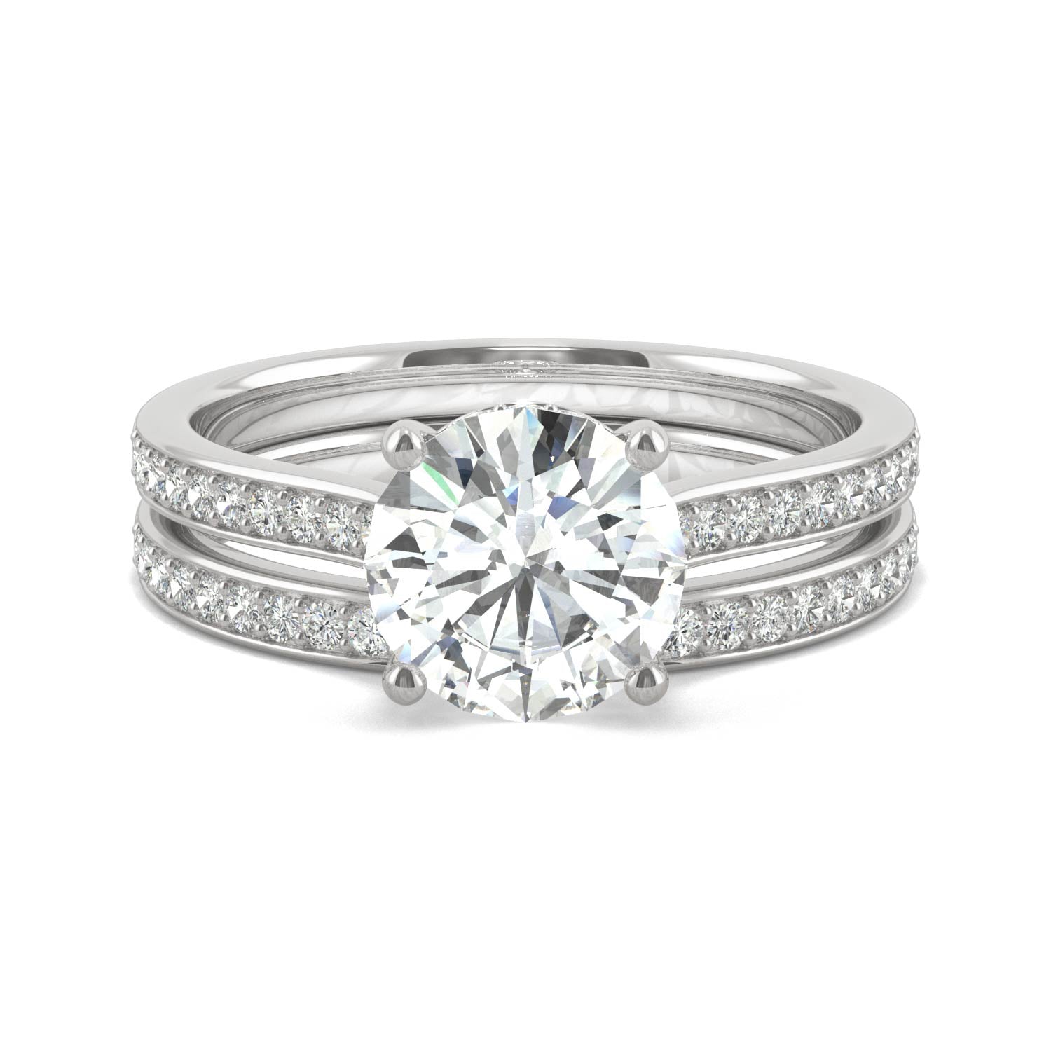 1.92 CTW DEW Round Moissanite Bridal Set in 14K White Gold