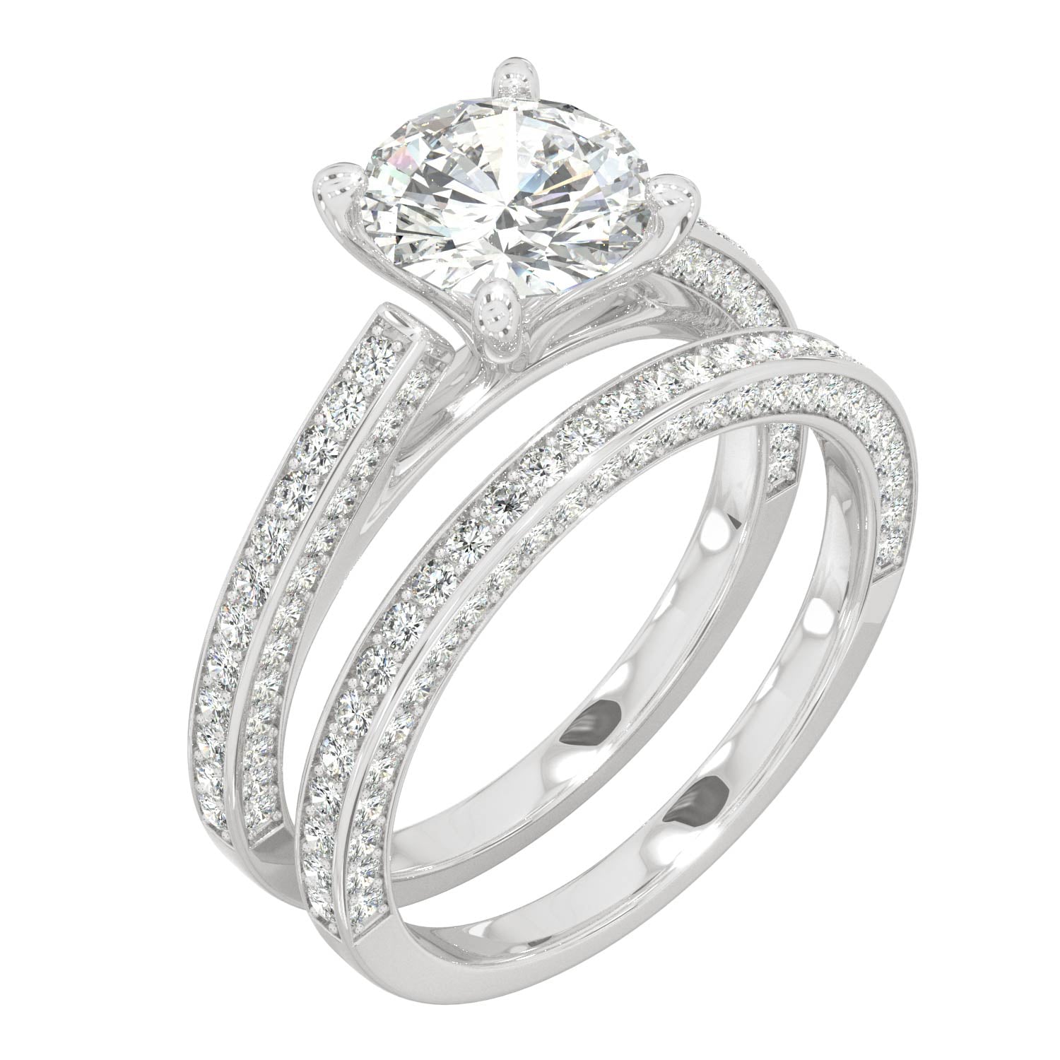 2.71 CTW DEW Round Moissanite Bridal Set in 14K White Gold