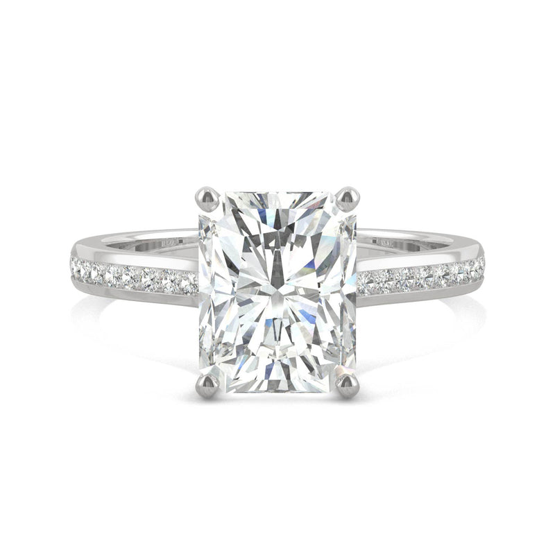 2.88 CTW DEW Radiant Moissanite Engagement Ring in 14K White Gold