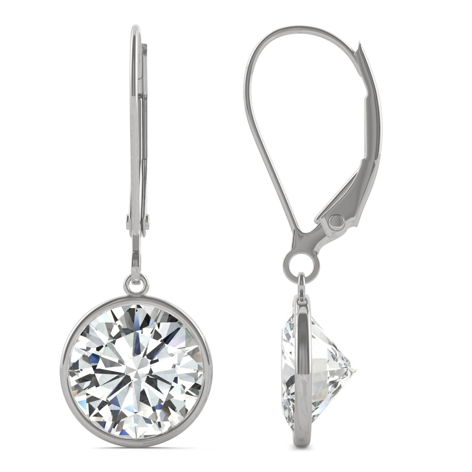 3.80 CTW DEW Round Moissanite Bezel Drop Earrings in 14K White Gold