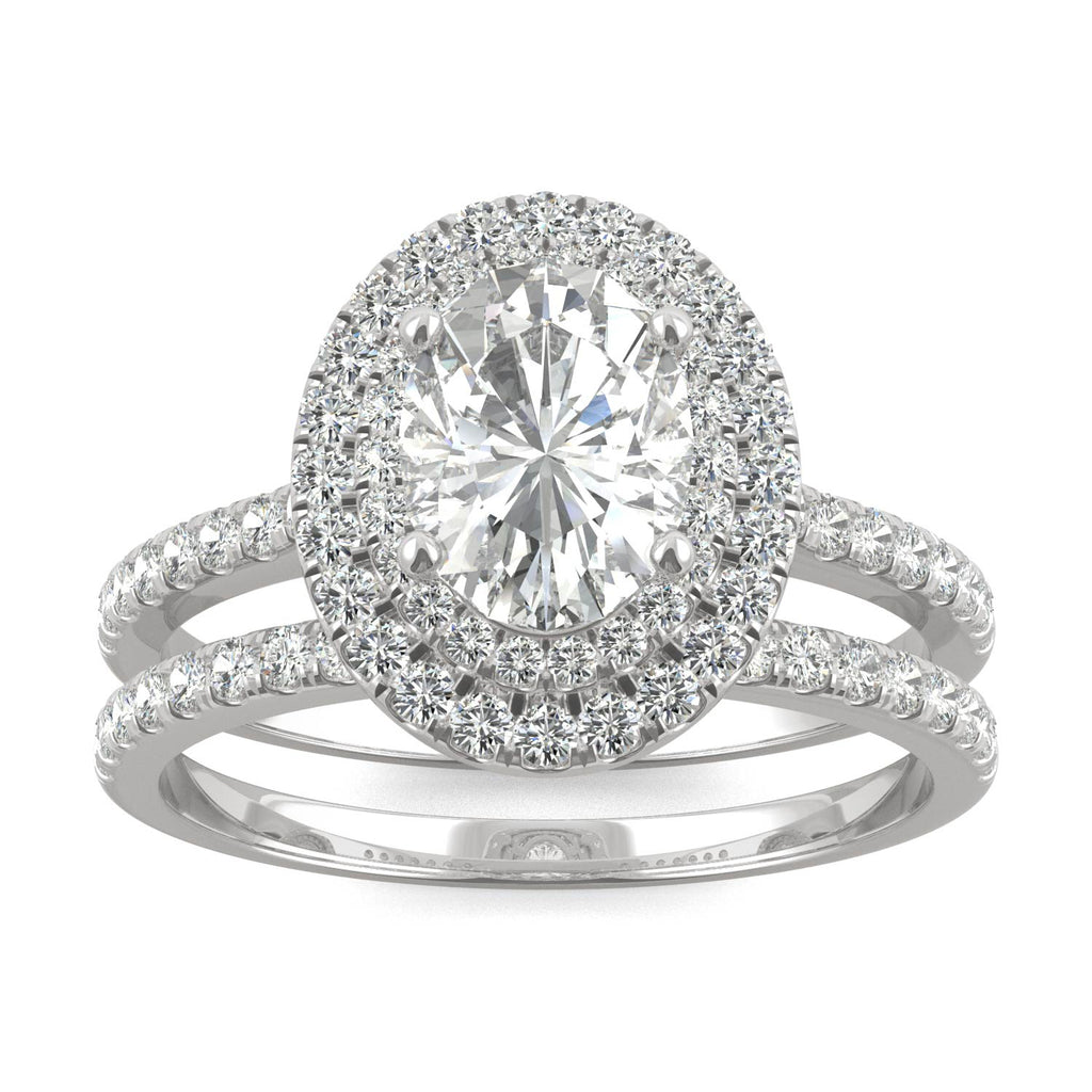2.22 CTW DEW Oval Halo Bridal Set 14K White Gold