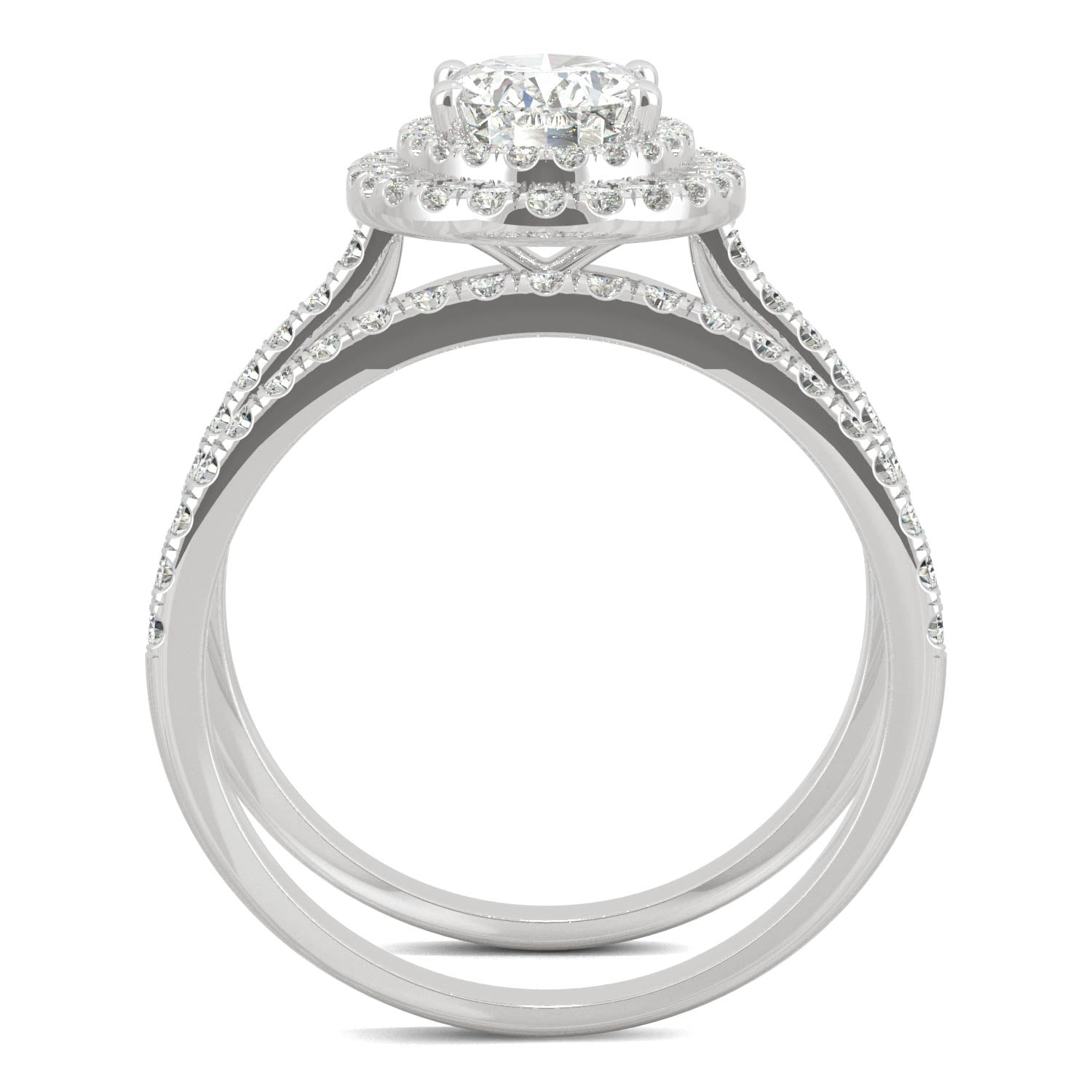 2.22 CTW DEW Oval Moissanite Halo Bridal Set in 14K White Gold