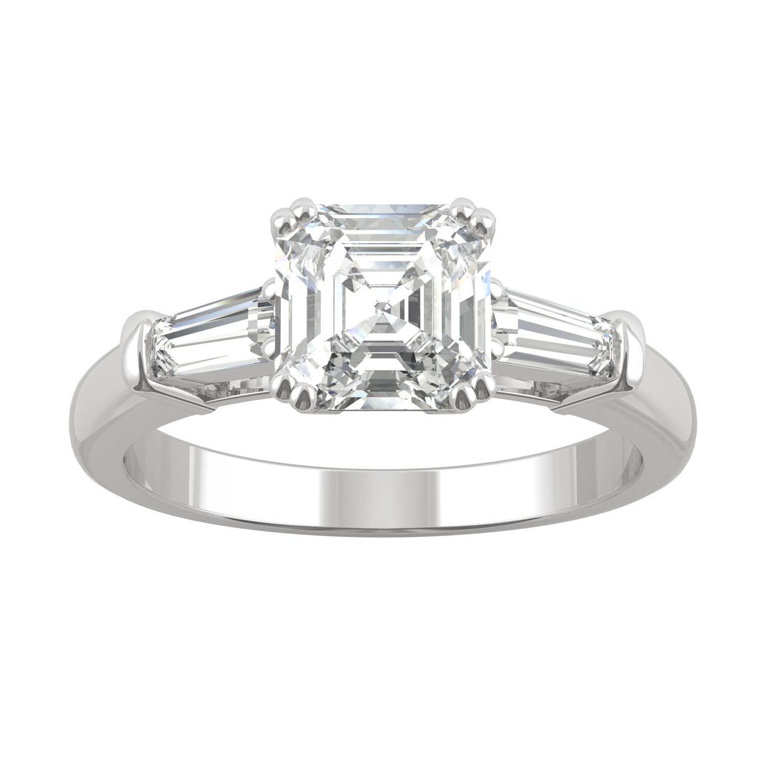 1.67 CTW DEW Asscher Moissanite Three Stone Basket Ring in 14K White Gold